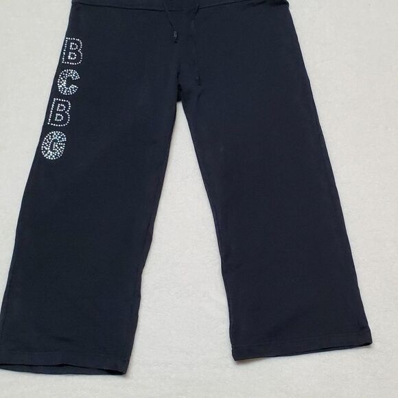BCBGMAXAZRIA Vintage Retro Y2K  Black Bling Spell Out Cropped Sweatpants XL - Picture 7 of 12